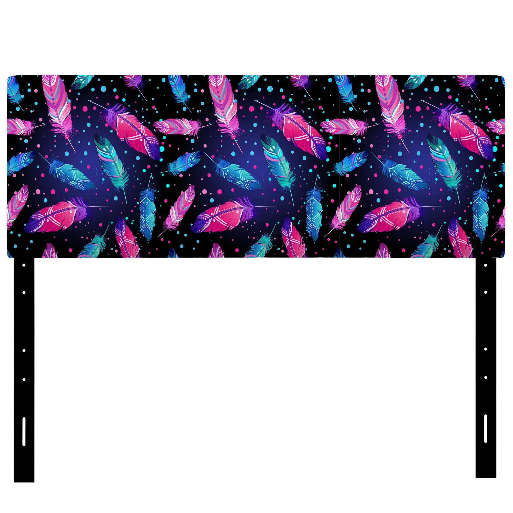 Pattern with Painted Bird Feathers upholstered headboard