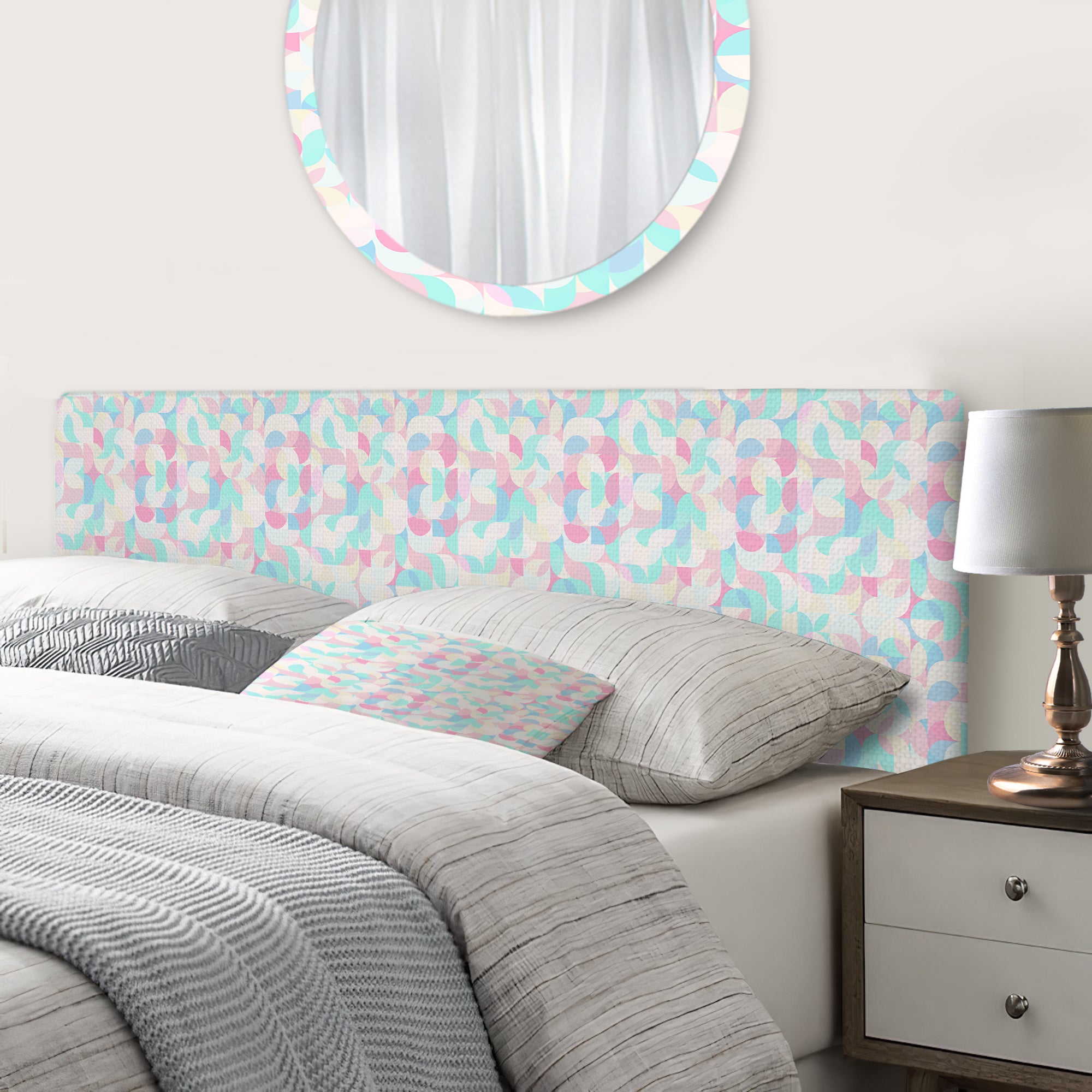 Pattern of Undulating Geometric Forms upholstered headboard