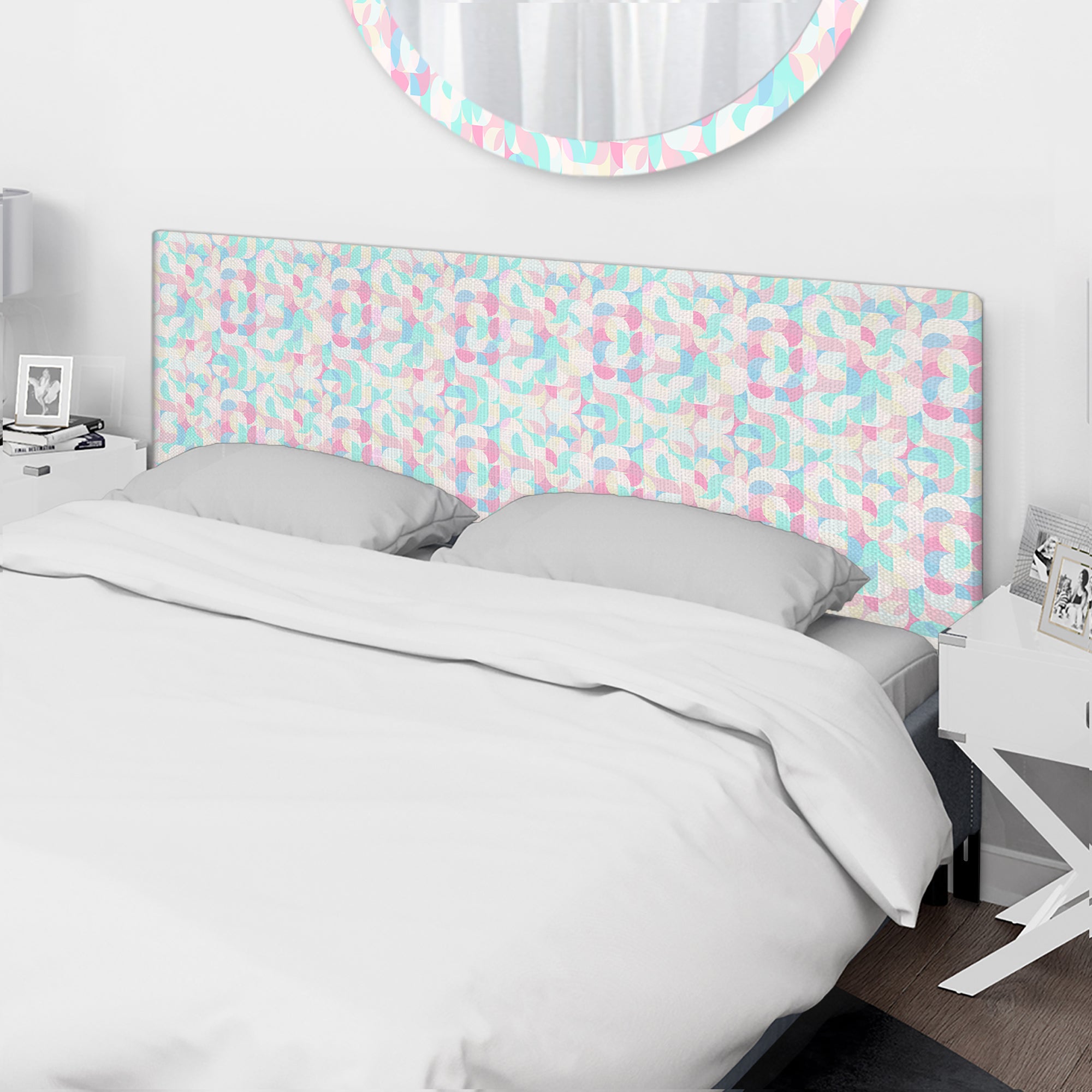 Pattern of Undulating Geometric Forms upholstered headboard