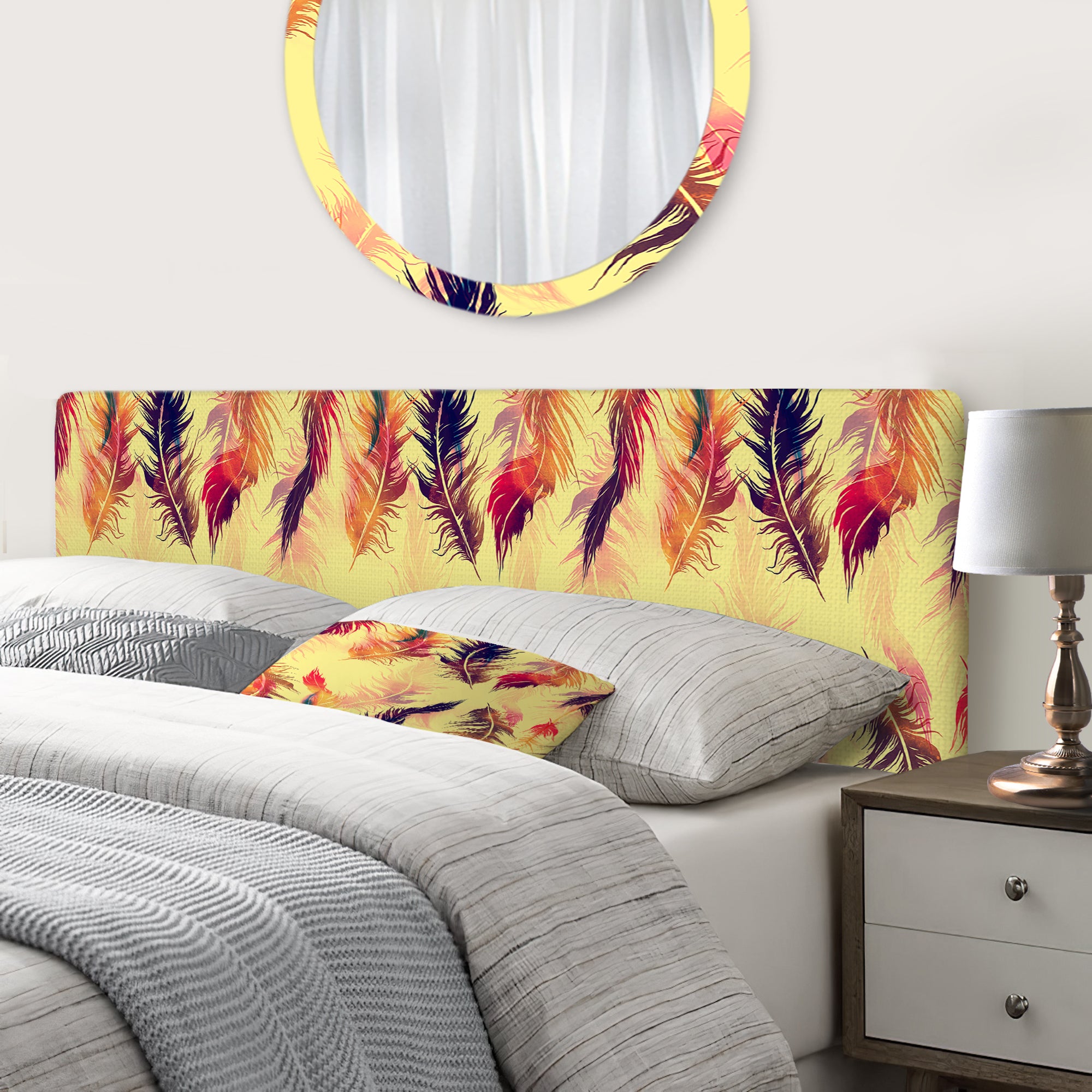 Pattern with Imprints of Flying Bird Feathers upholstered headboard