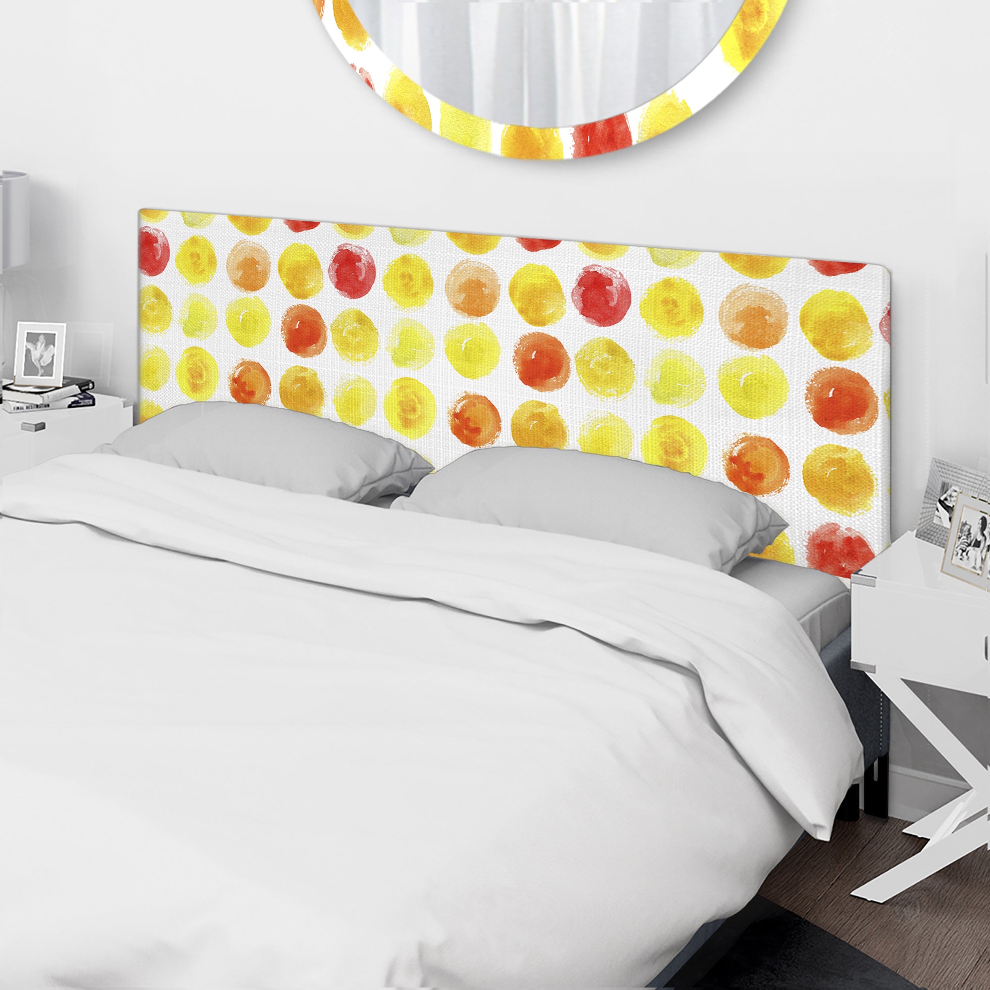 Pattern with Yellow Watercolor Spots upholstered headboard
