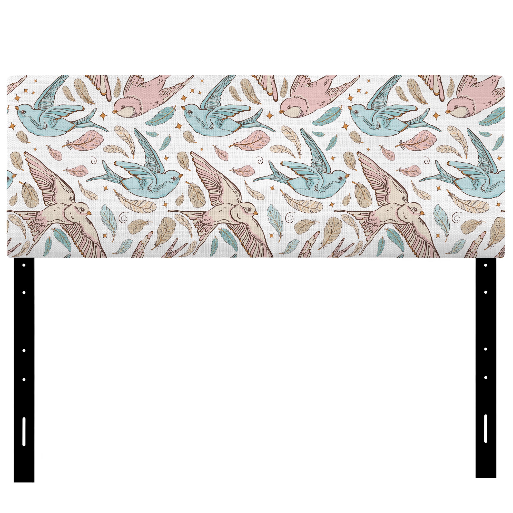 Pattern with Swallow Birds & Flowers upholstered headboard