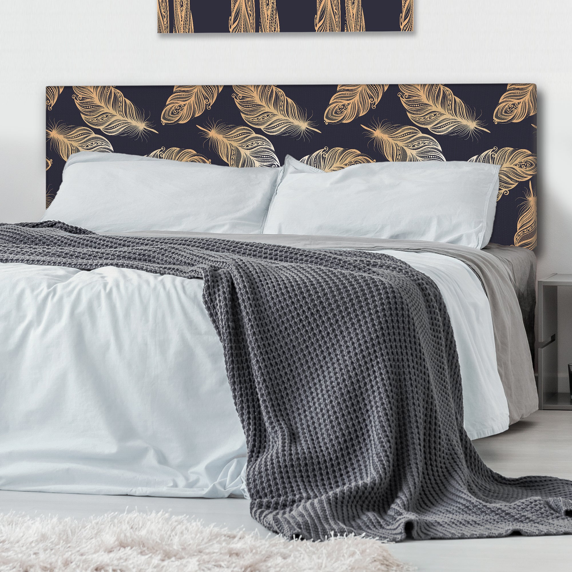 Pattern with Feathers upholstered headboard