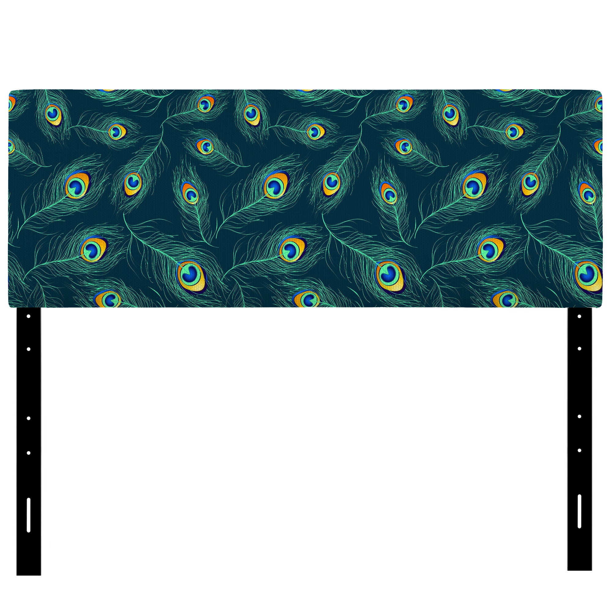 Pattern of Peacock Feathers upholstered headboard