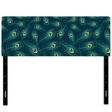 Pattern of Peacock Feathers upholstered headboard