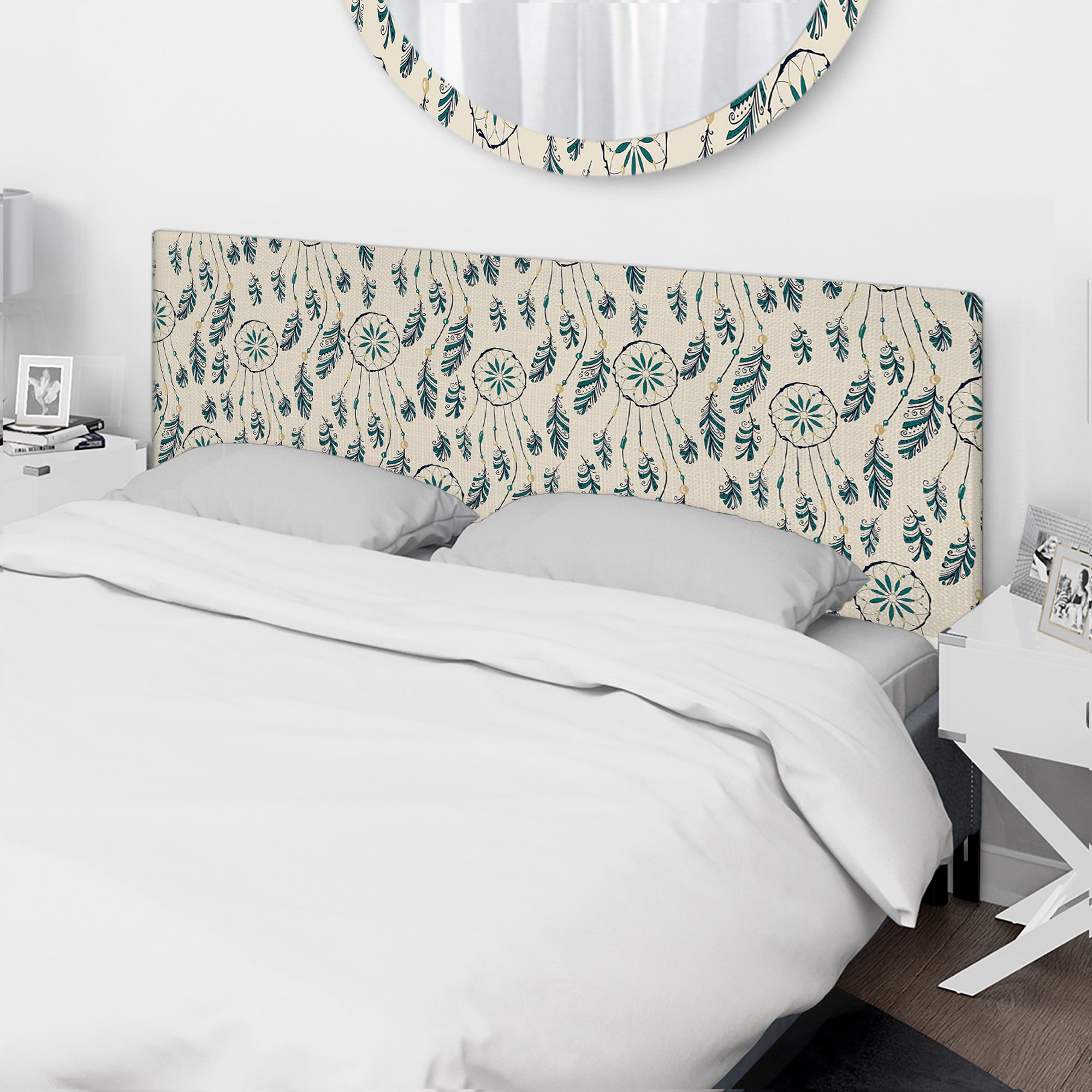 Pattern with Indian-American Dream Catcher upholstered headboard