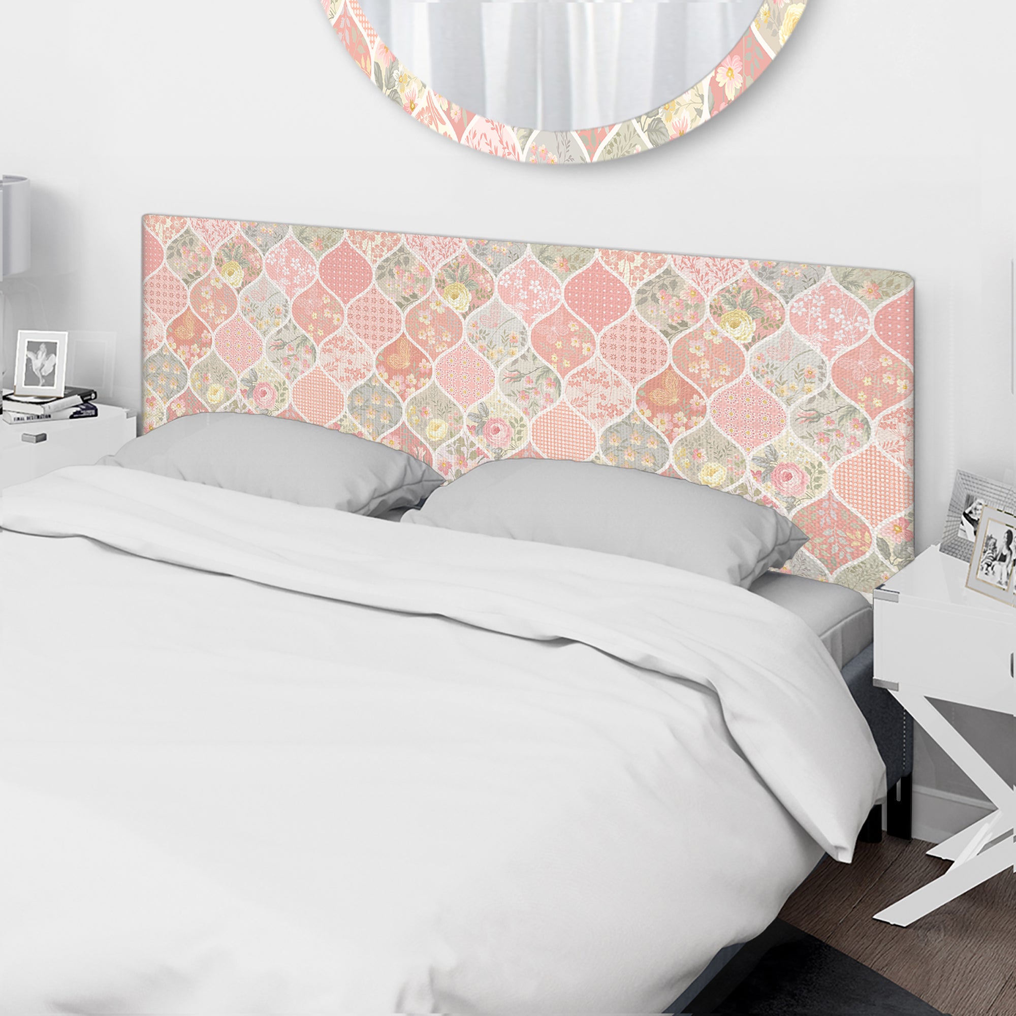 Patchwork Pattern with Flowers upholstered headboard