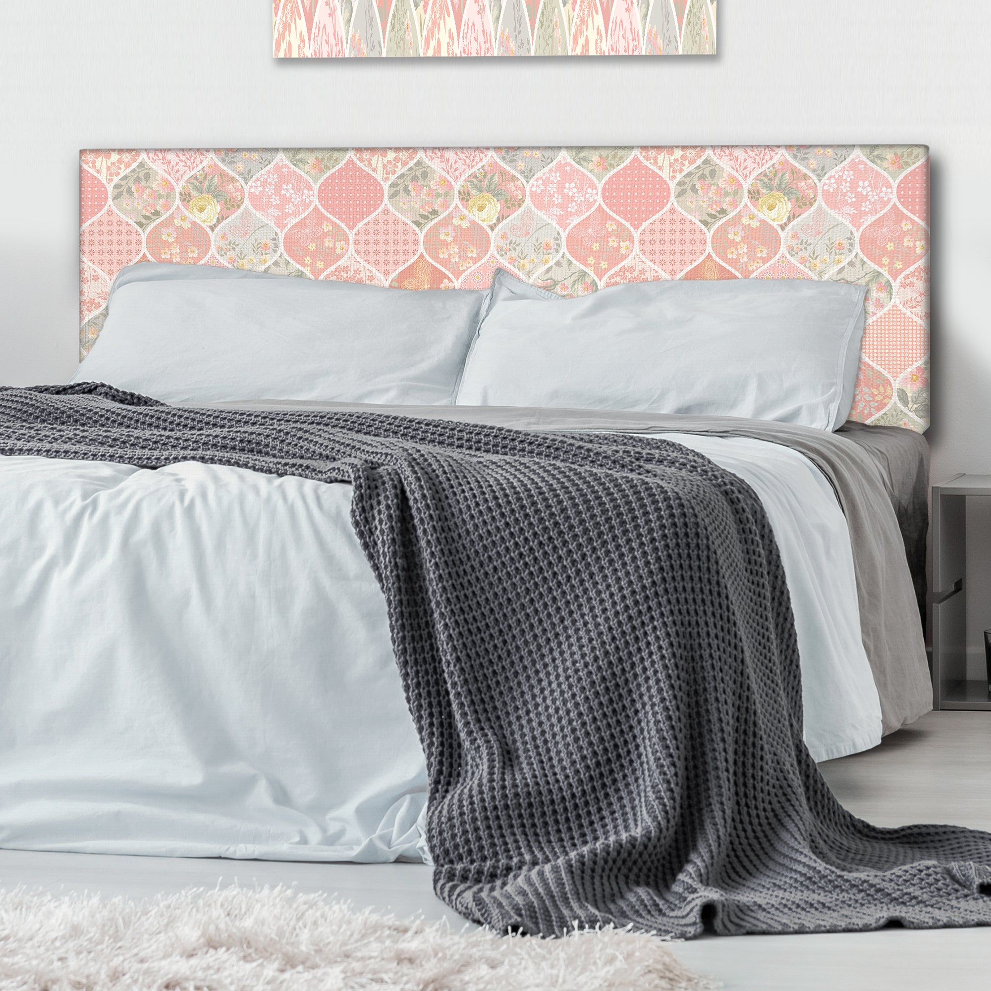 Patchwork Pattern with Flowers upholstered headboard