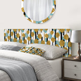 Hand drawn Blue and Golden Glitter Circles upholstered headboard