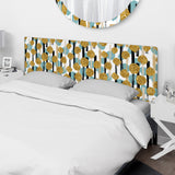 Hand drawn Blue and Golden Glitter Circles upholstered headboard