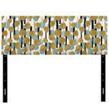 Hand drawn Blue and Golden Glitter Circles upholstered headboard