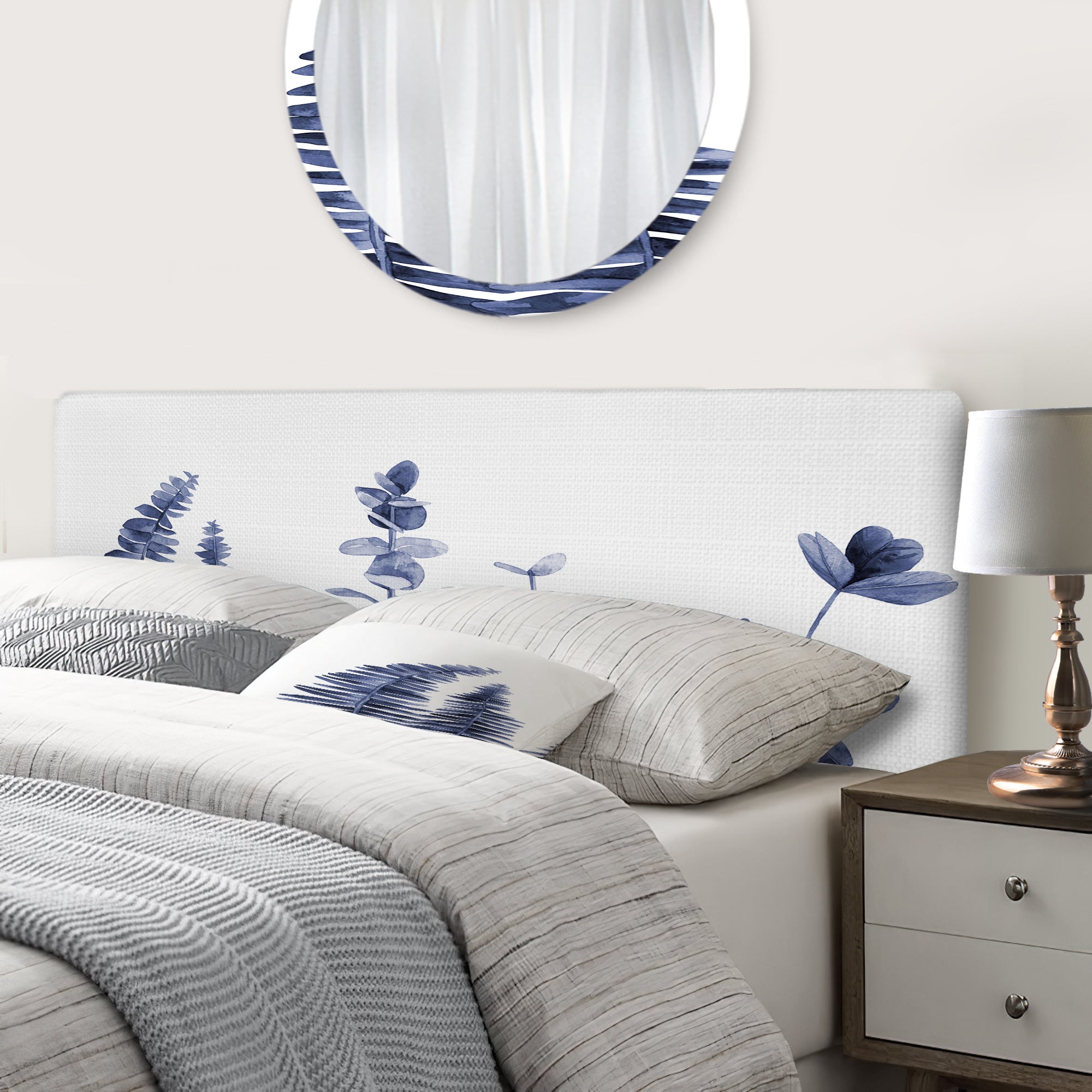 Navy Blue Eucalyptus I upholstered headboard