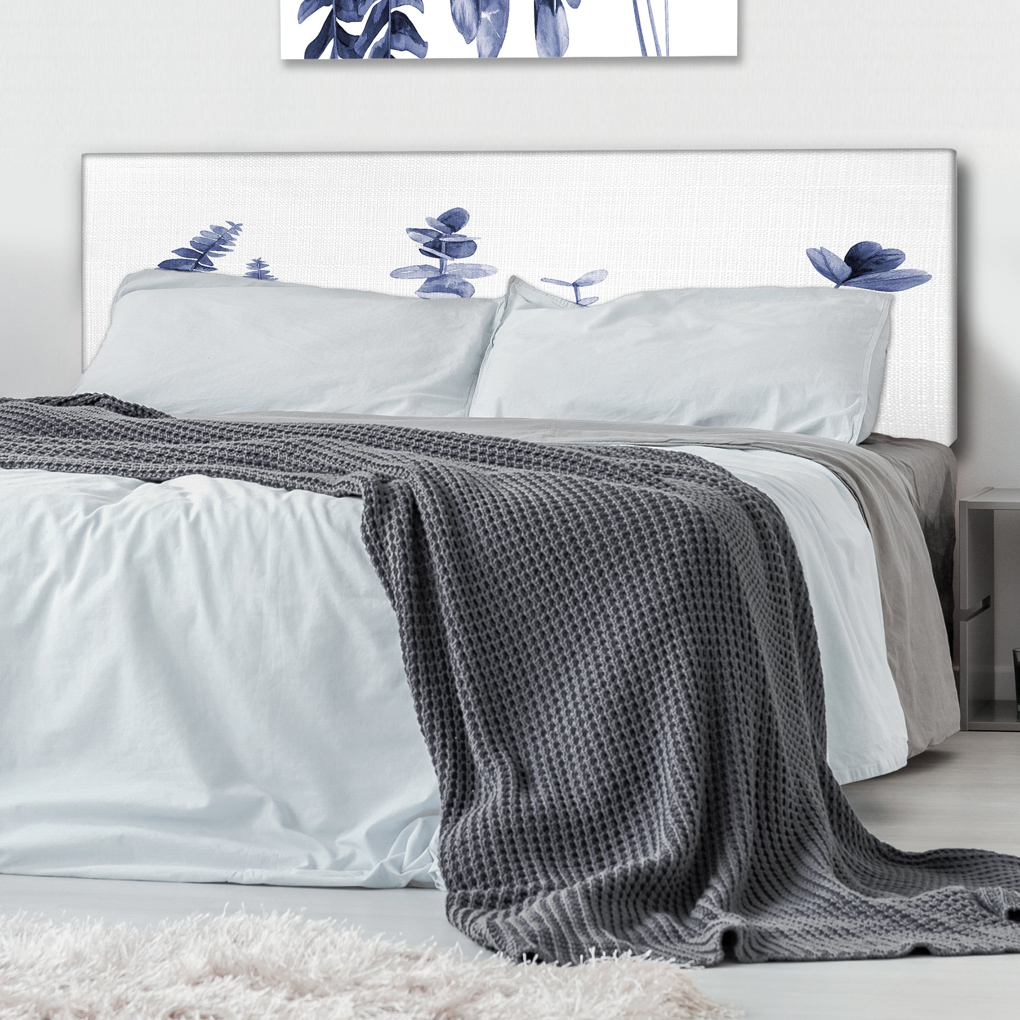 Navy Blue Eucalyptus I upholstered headboard