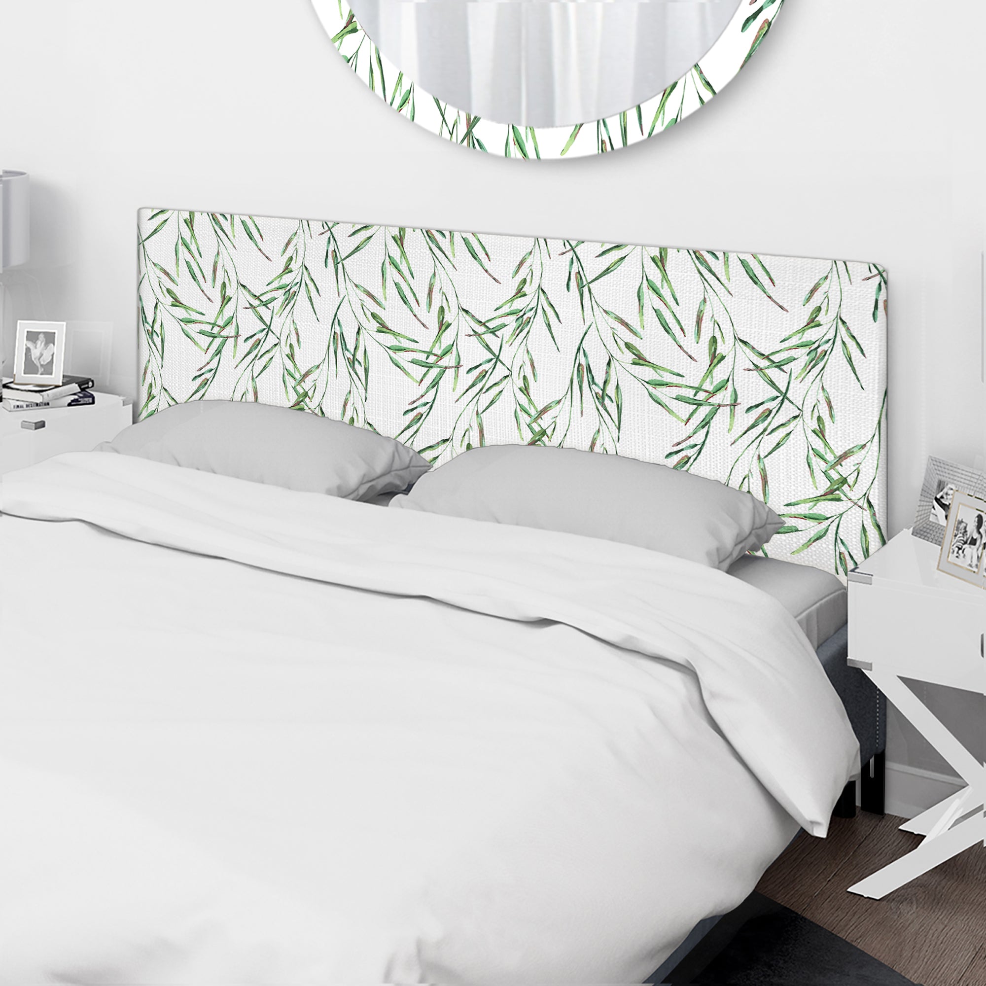 Tropical Green Leaves In Summer Times II upholstered headboard