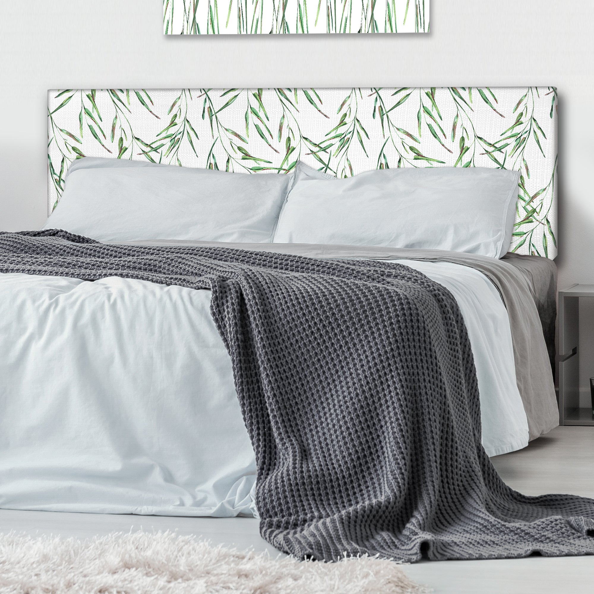 Tropical Green Leaves In Summer Times II upholstered headboard