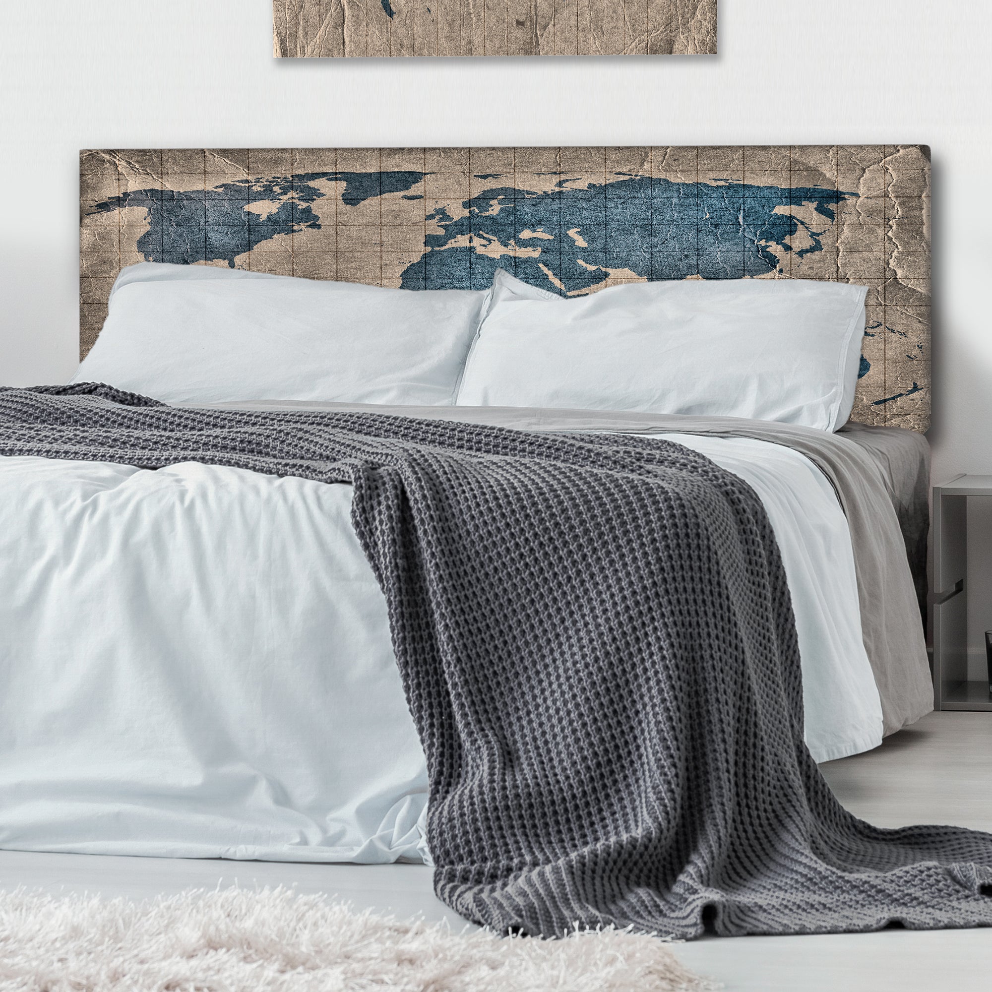 Ancient Map of The World I upholstered headboard