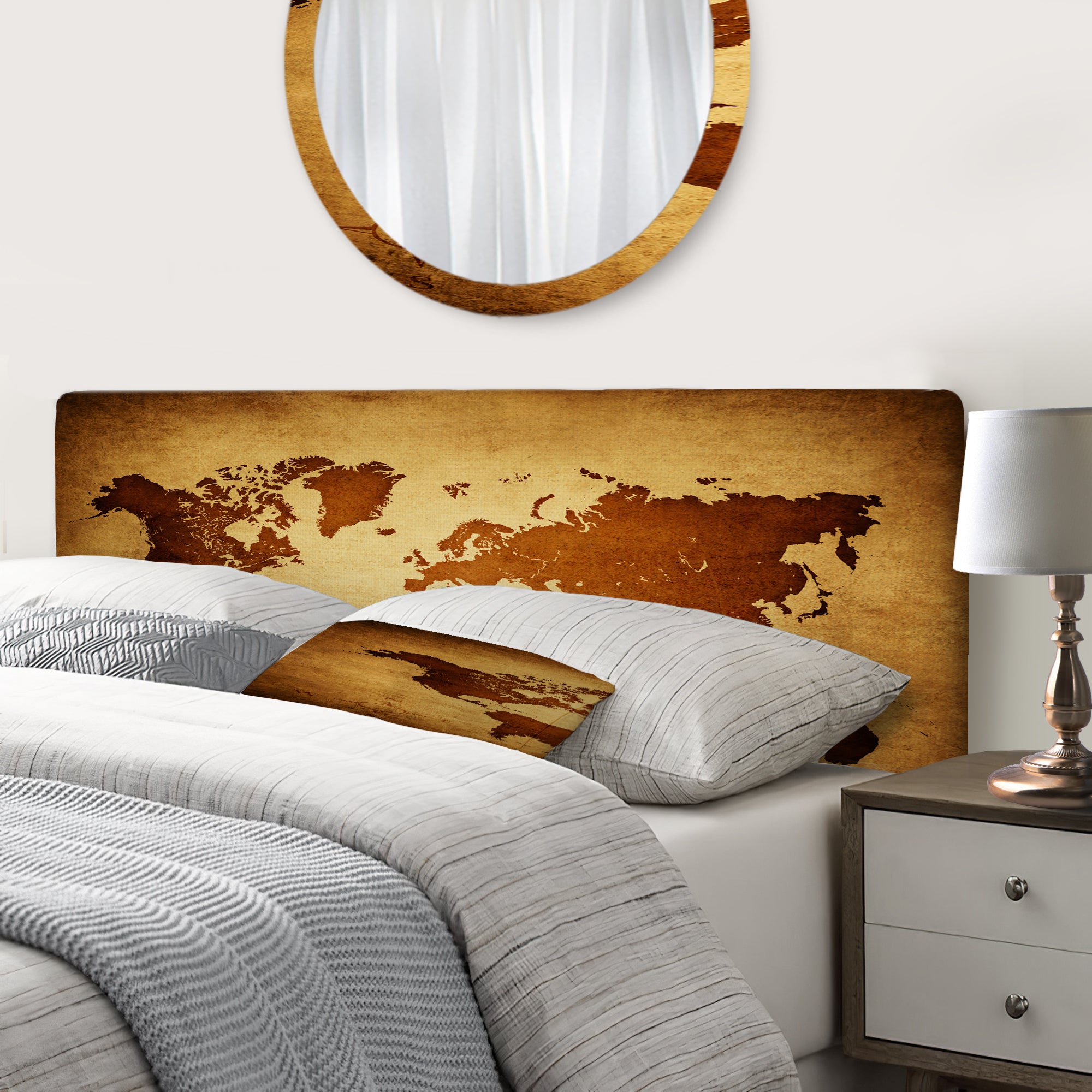 Ancient Map of The World VI upholstered headboard