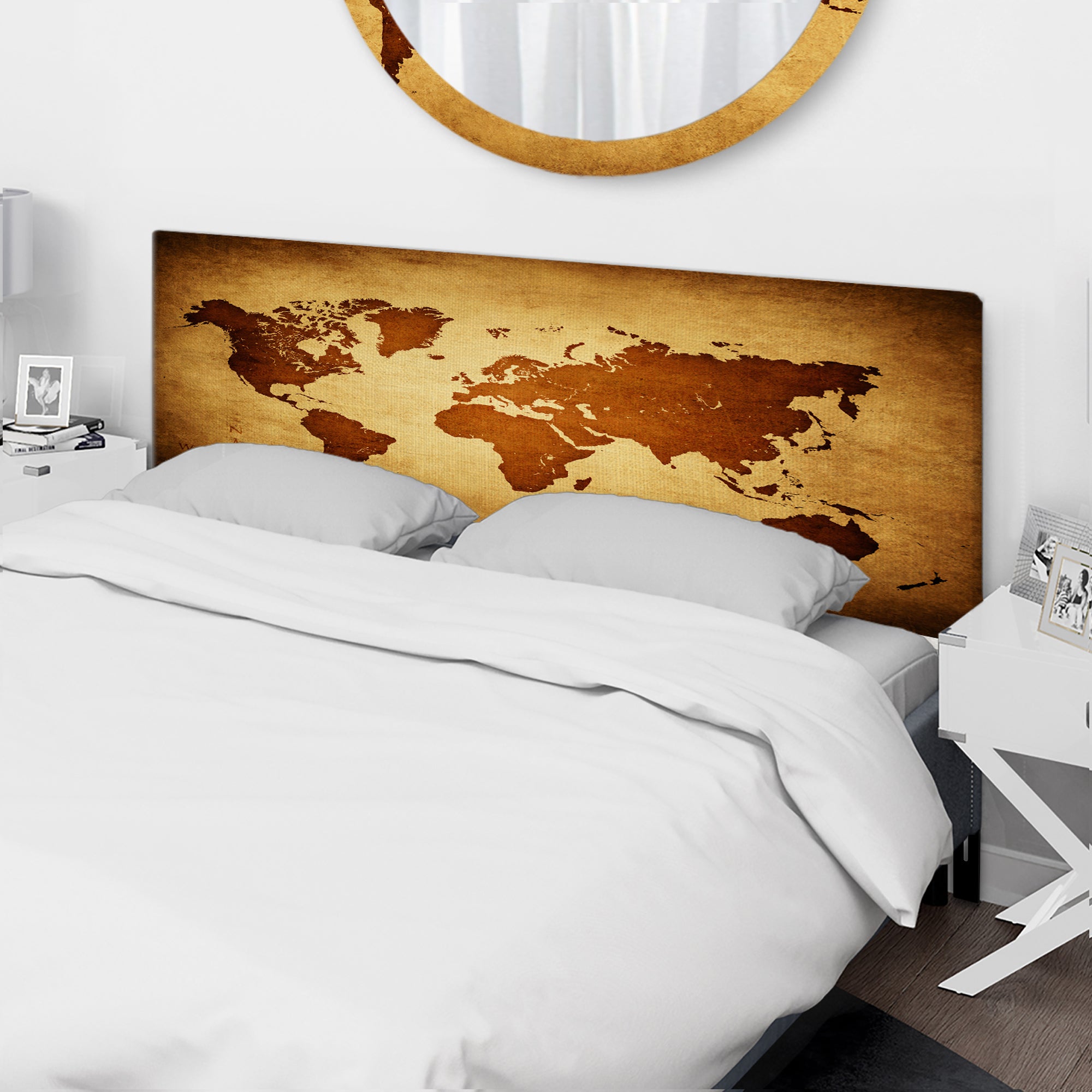 Ancient Map of The World VI upholstered headboard