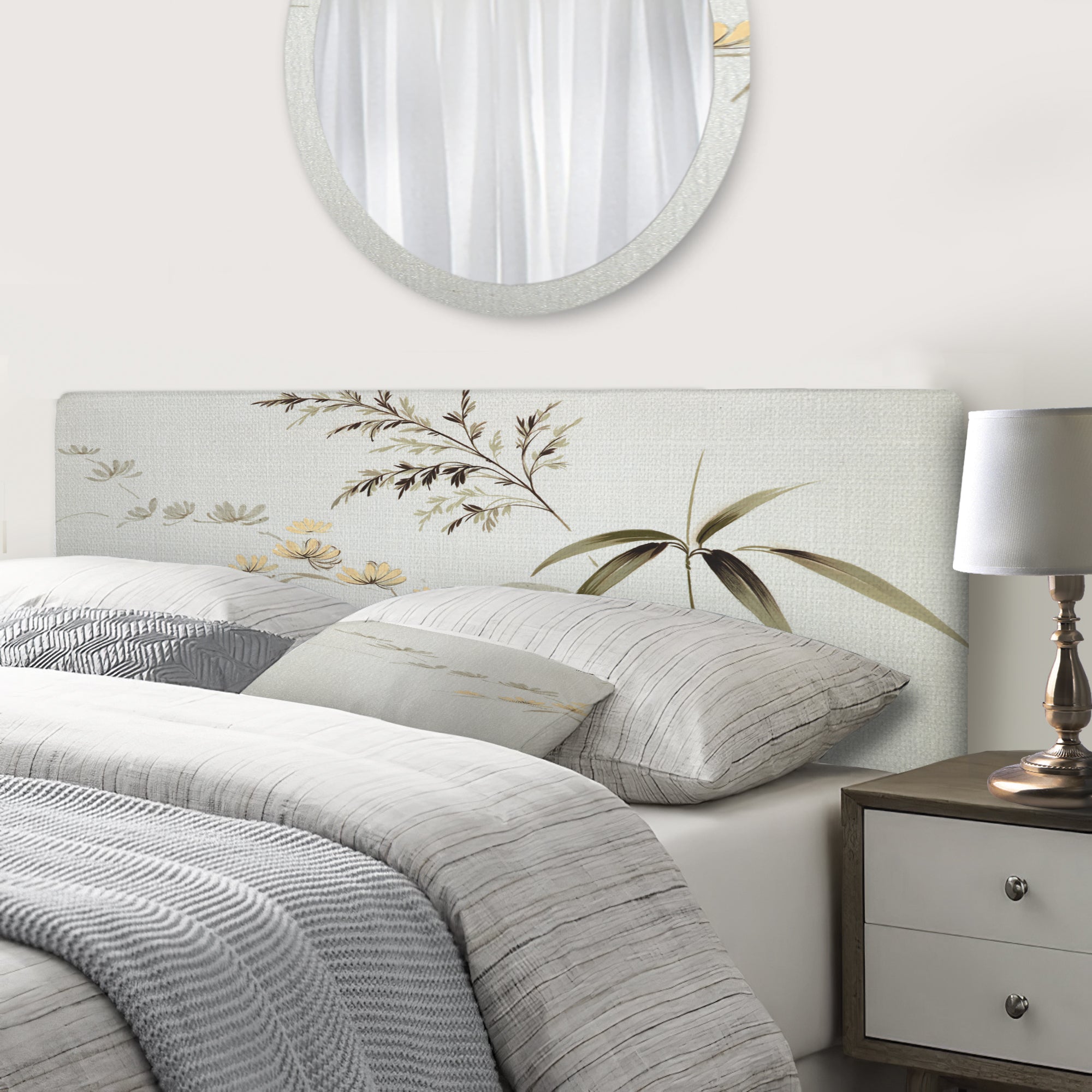 Retro Drawing of Flowers III upholstered headboard