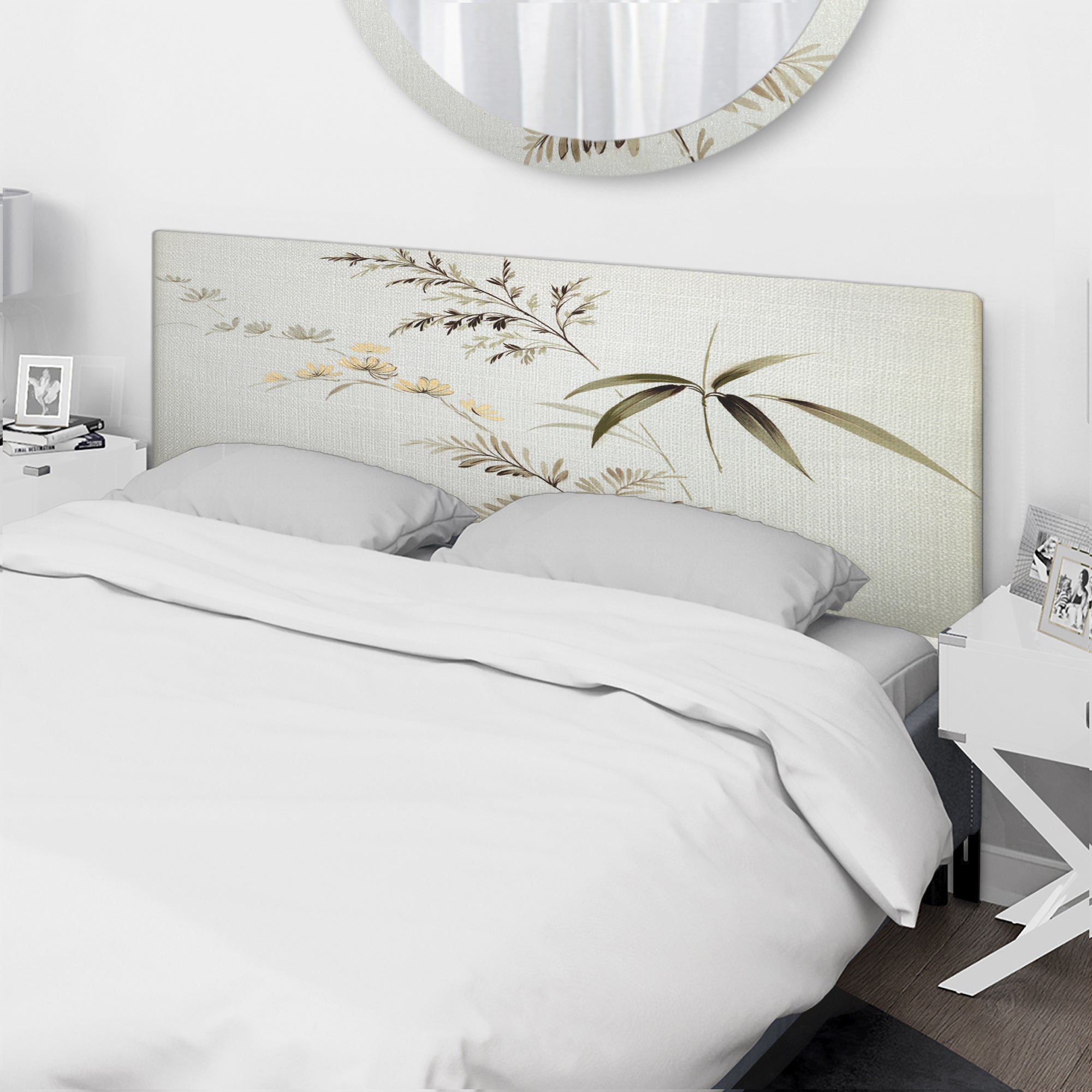 Retro Drawing of Flowers III upholstered headboard