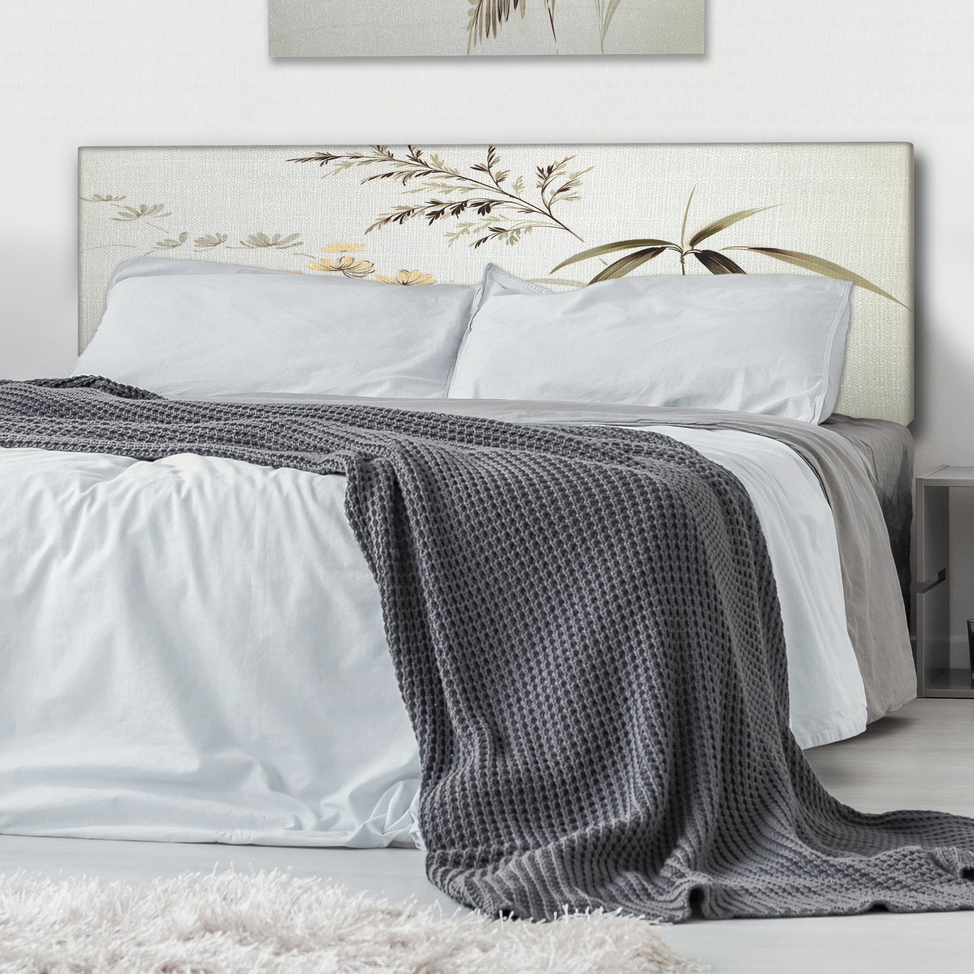Retro Drawing of Flowers III upholstered headboard