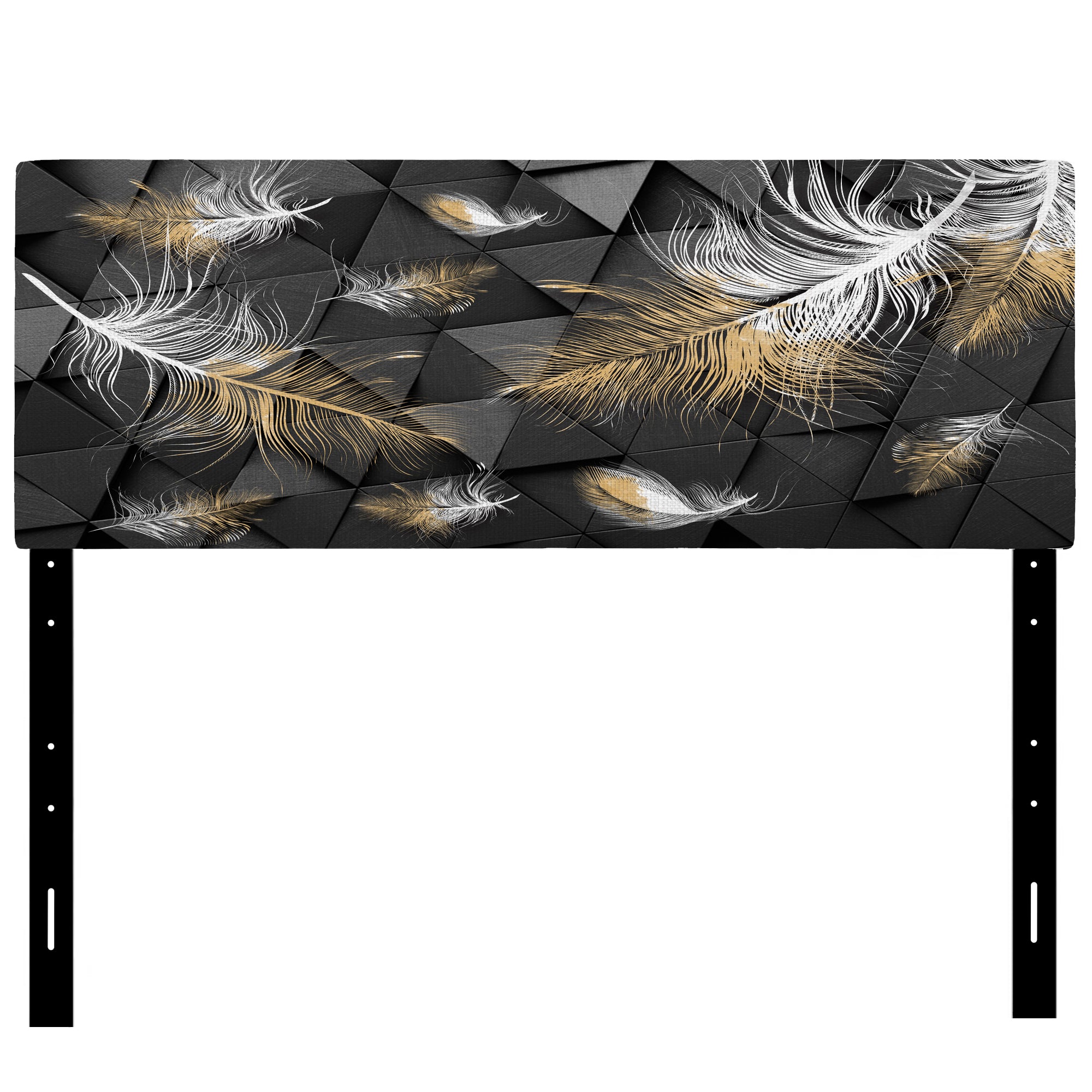 White and Gold Feathers On Triangular upholstered headboard