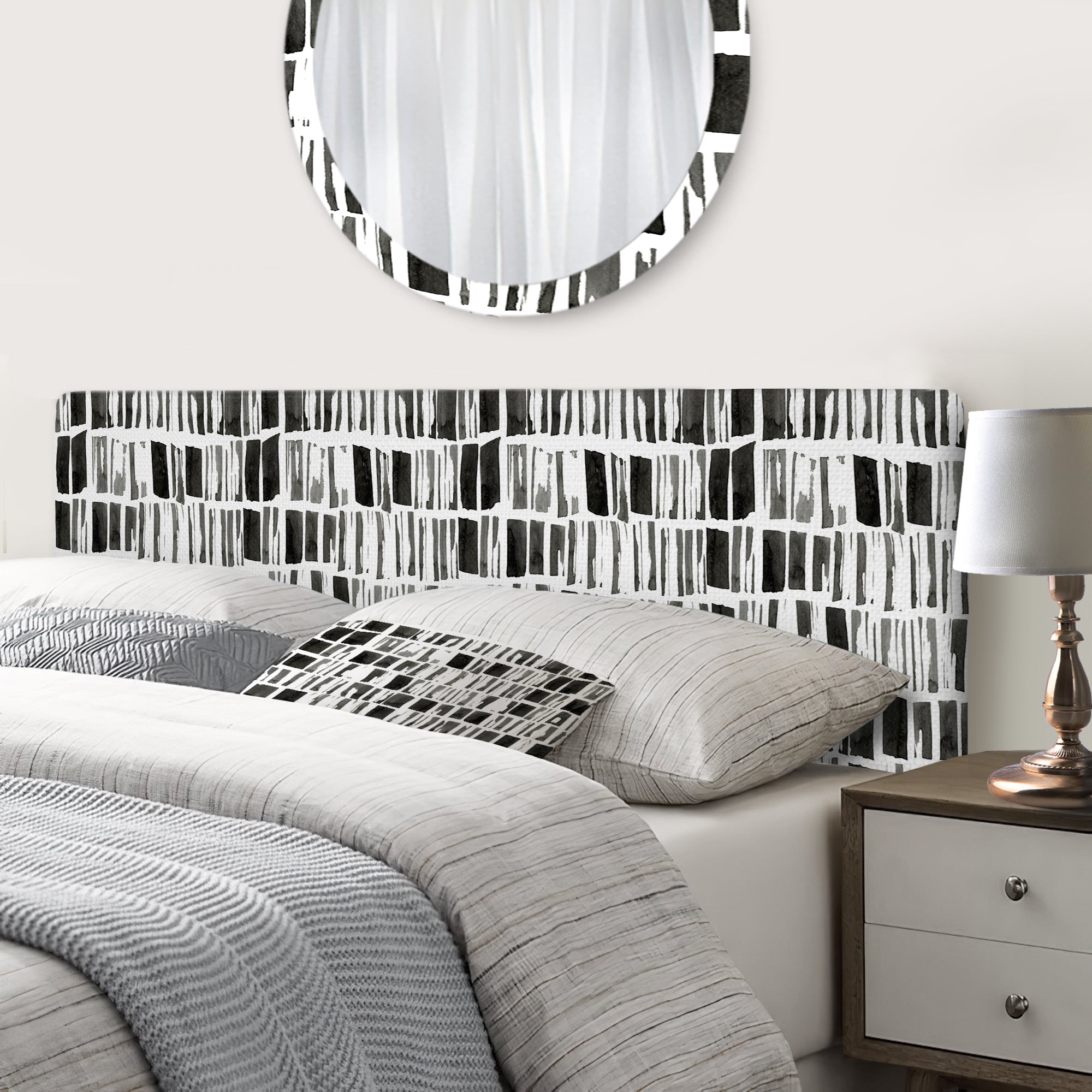 Abstract Monochrome Bricks upholstered headboard