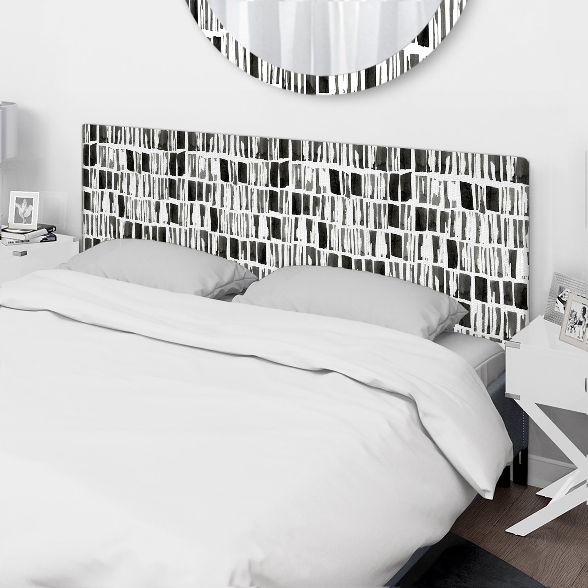 Abstract Monochrome Bricks upholstered headboard