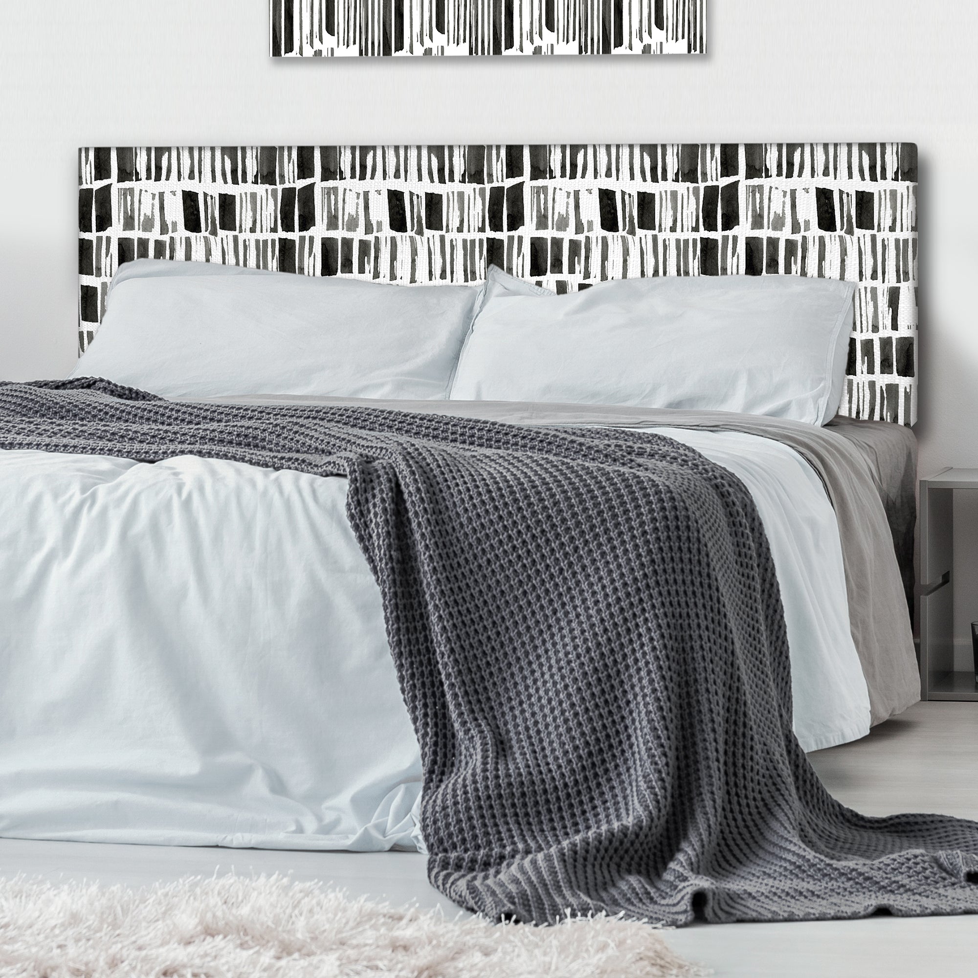 Abstract Monochrome Bricks upholstered headboard