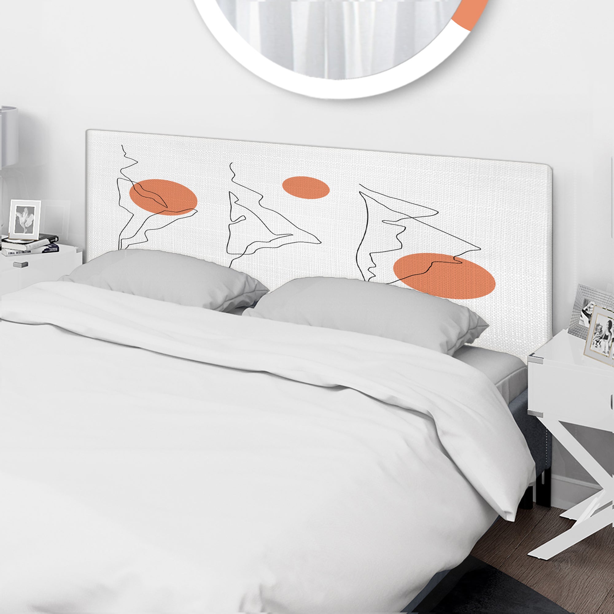 Abstract Mountain Range With Red Moons upholstered headboard