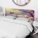 Vintage Butterfly Flying To A White Flower upholstered headboard