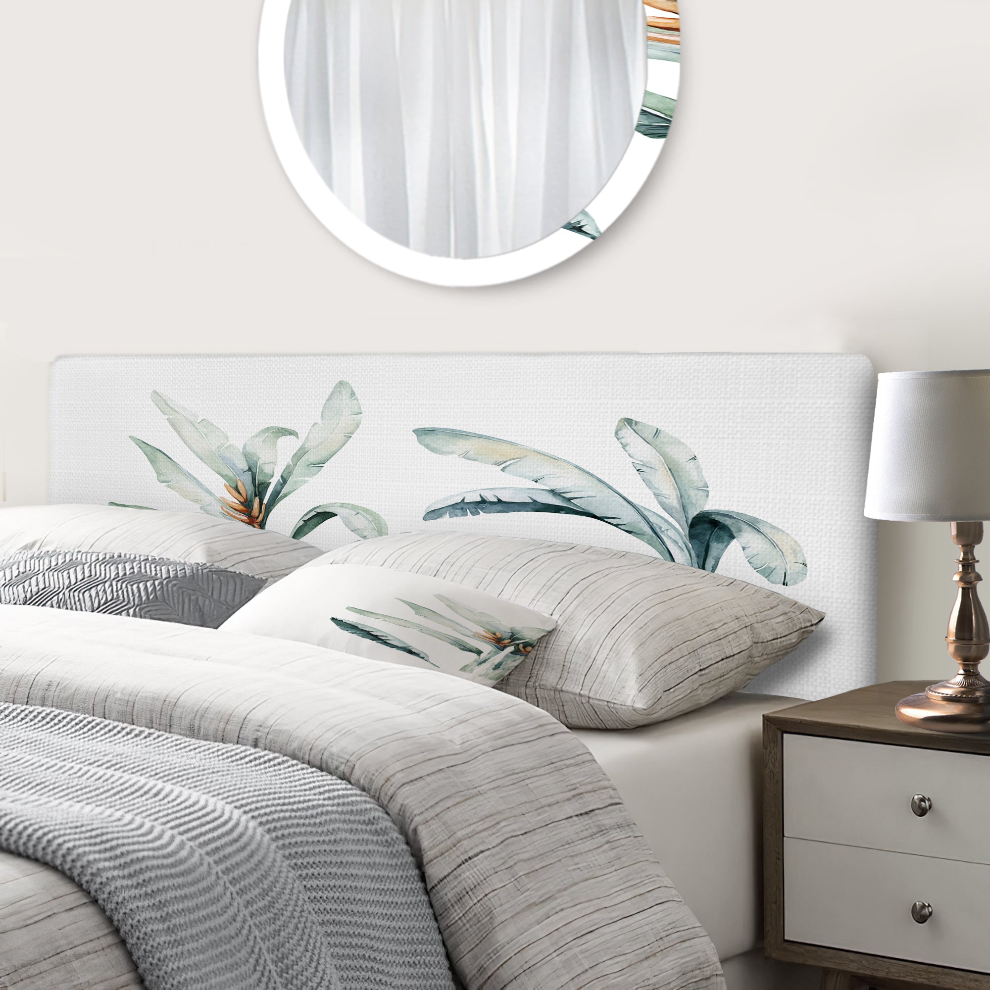 Tropical Jungle Leaves upholstered headboard