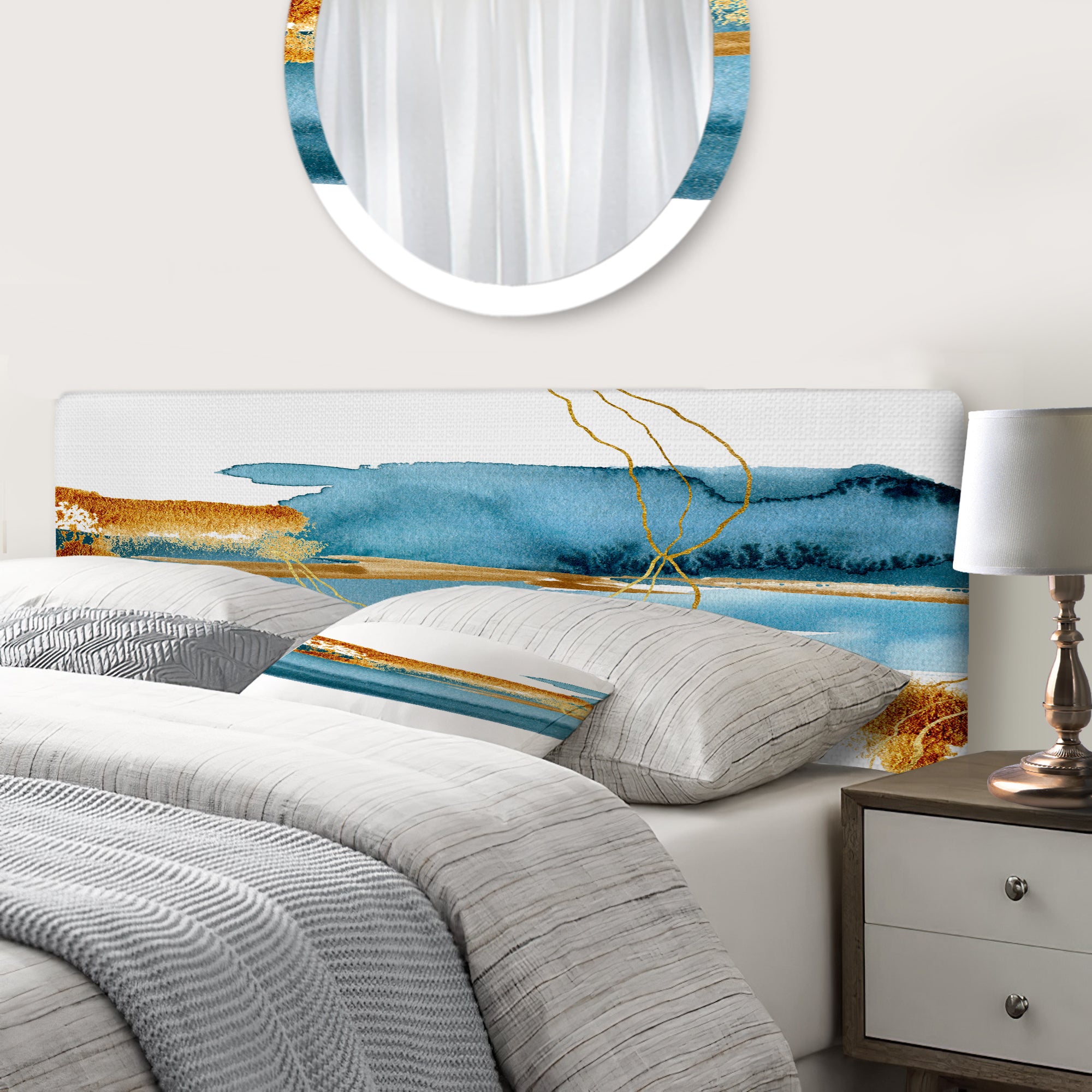 Blue Underwater Plant With Golden Laminaria Branch upholstered headboard