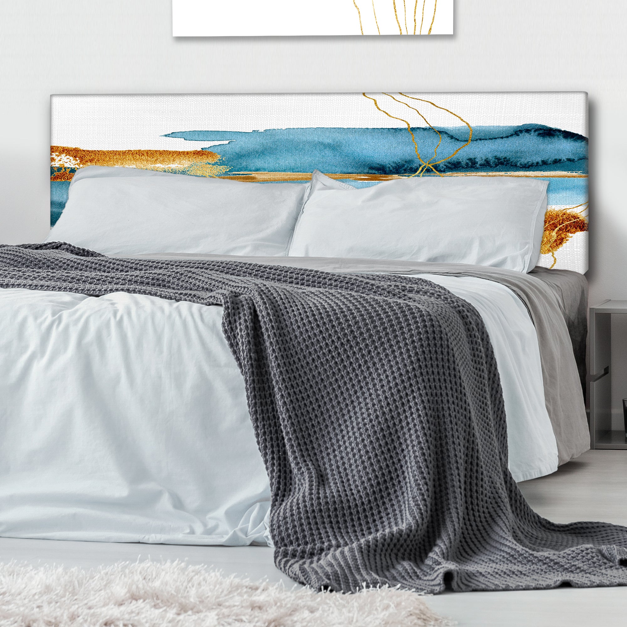 Blue Underwater Plant With Golden Laminaria Branch upholstered headboard