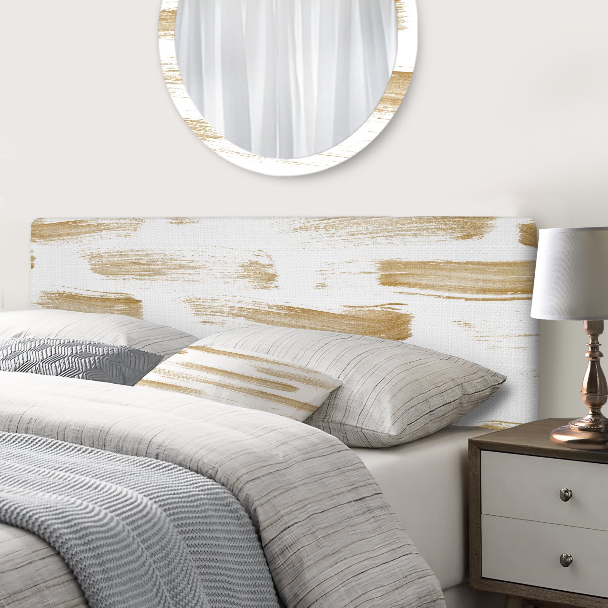Golden Abstract Strokes upholstered headboard