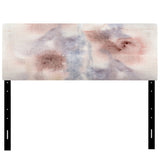 Pastel Abstract With Blue Pink Gray & Red Spots upholstered headboard