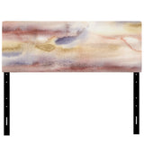 Pastel Abstract With Dark Blue Pink & Yellow Spots upholstered headboard