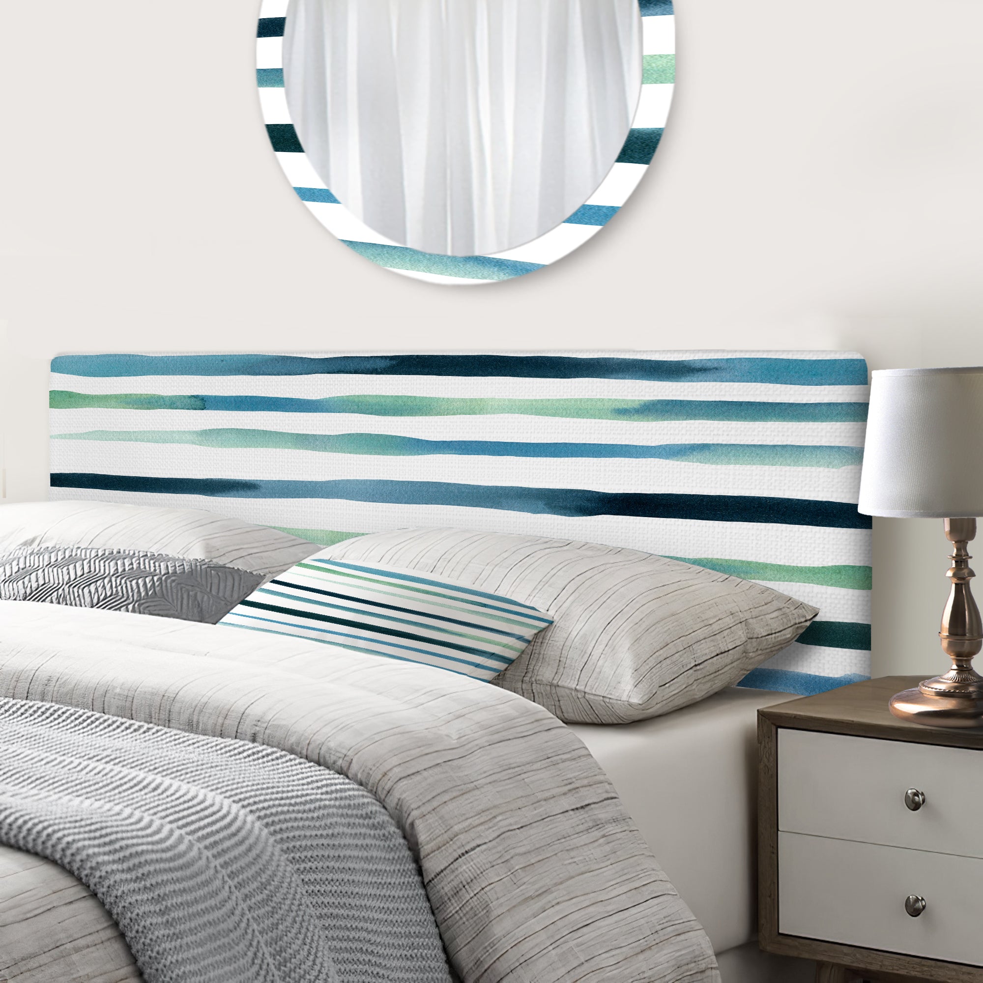 Aquatic Dark Blue Verticals upholstered headboard