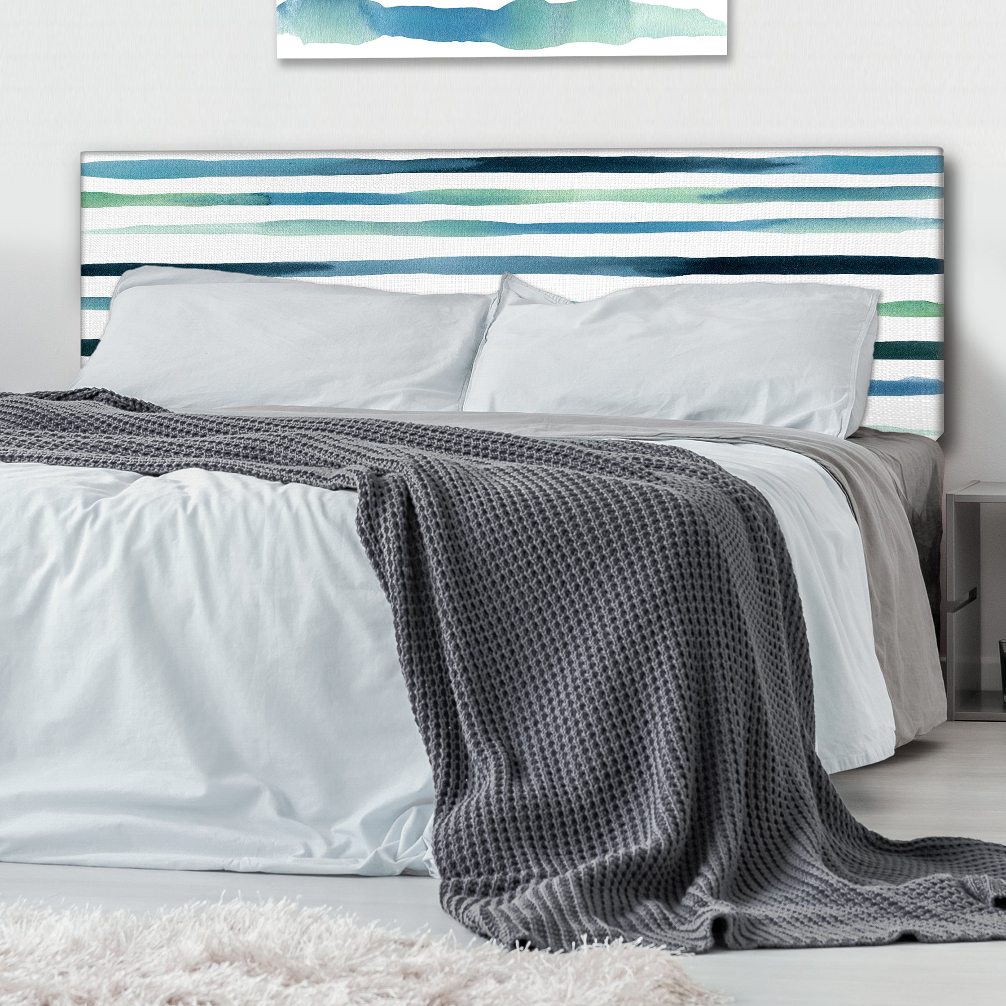 Aquatic Dark Blue Verticals upholstered headboard