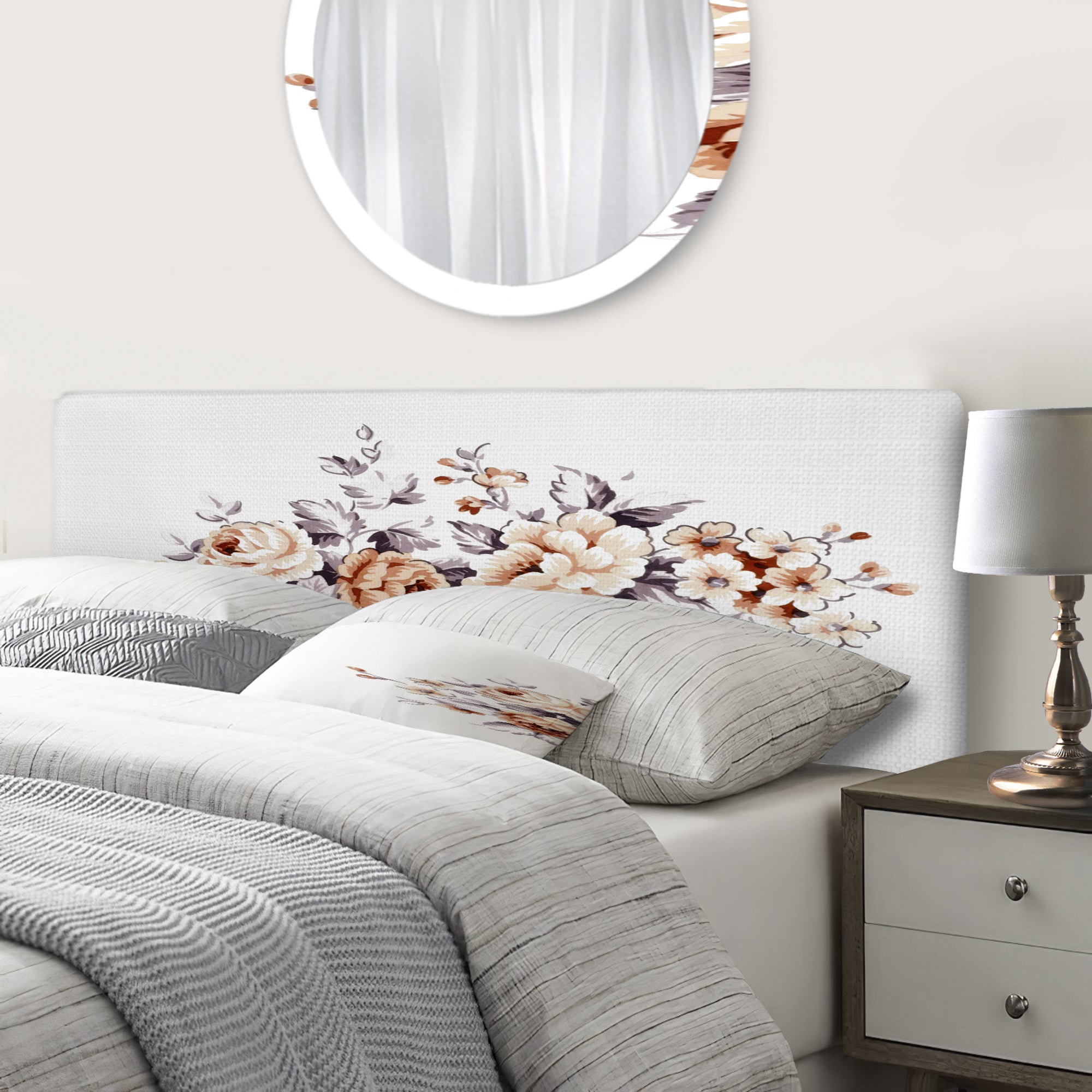 Pink Wild Roses upholstered headboard