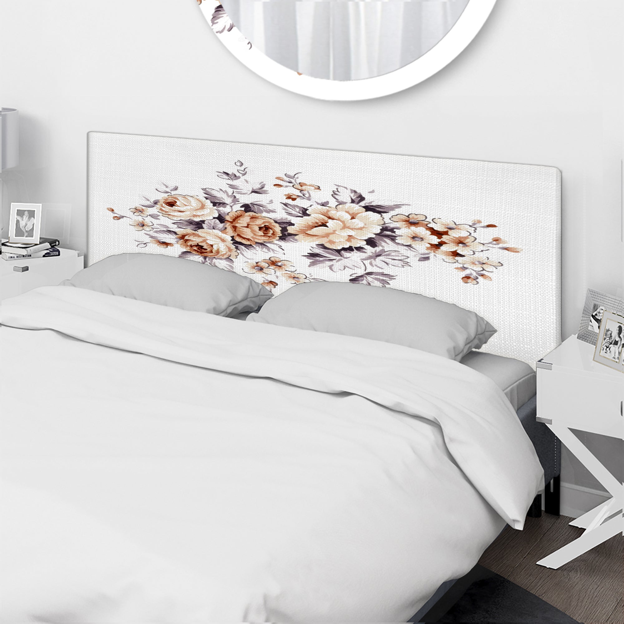 Pink Wild Roses upholstered headboard