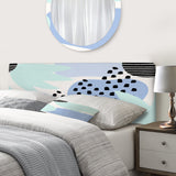 Pastel Blue Abstract Shapes With Black Polka Dots upholstered headboard