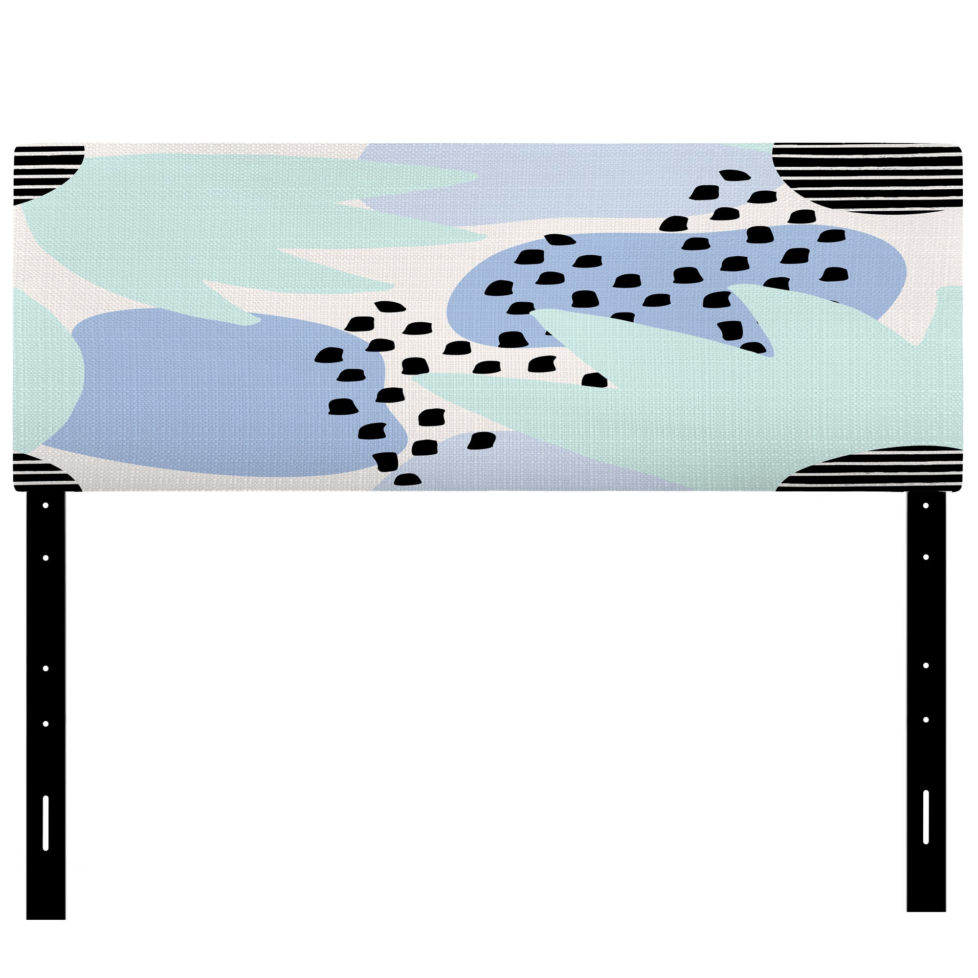 Pastel Blue Abstract Shapes With Black Polka Dots upholstered headboard