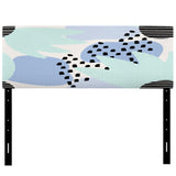 Pastel Blue Abstract Shapes With Black Polka Dots upholstered headboard