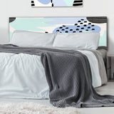 Pastel Blue Abstract Shapes With Black Polka Dots upholstered headboard
