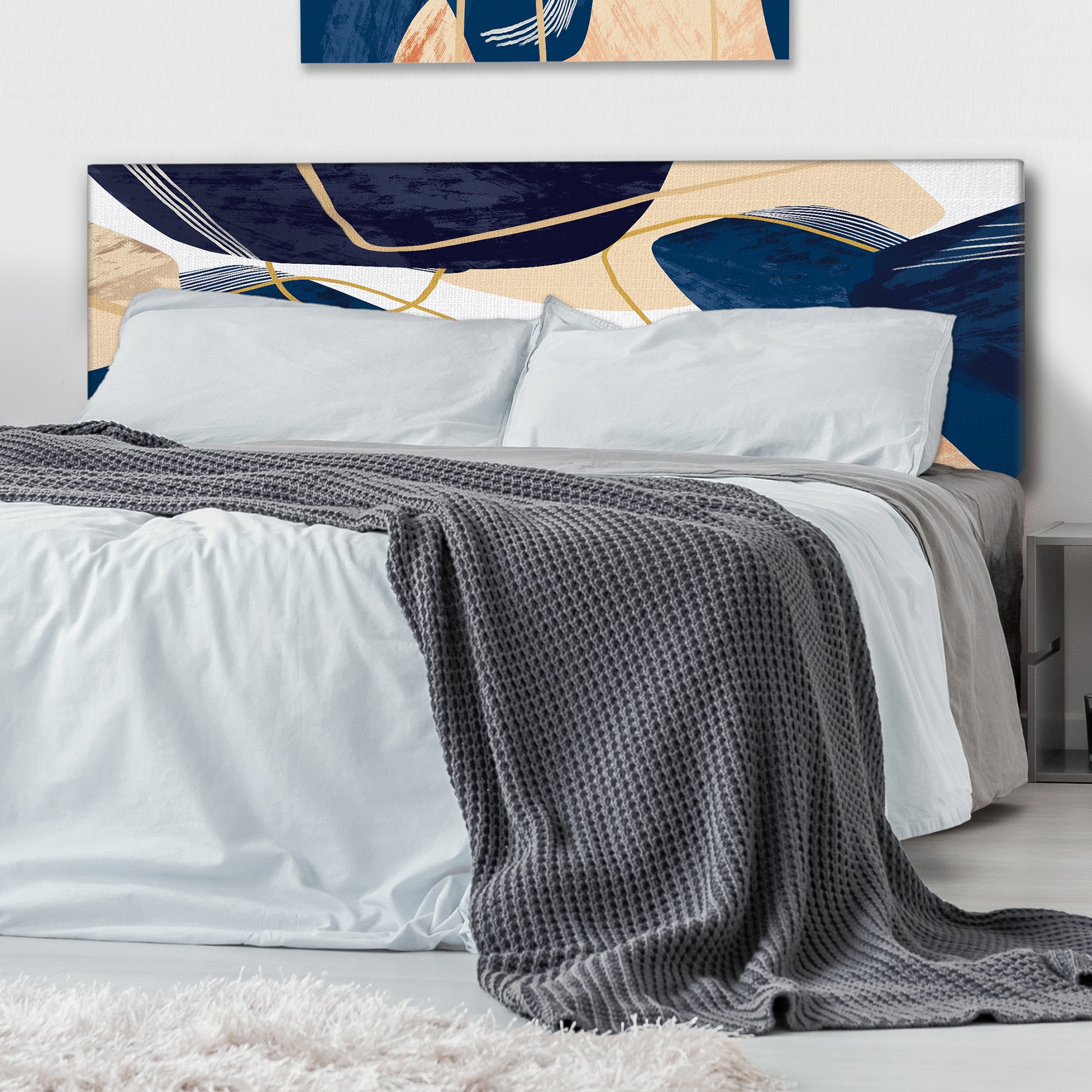 Minimalistic Blue & Earth Tone Organic Shapes II upholstered headboard