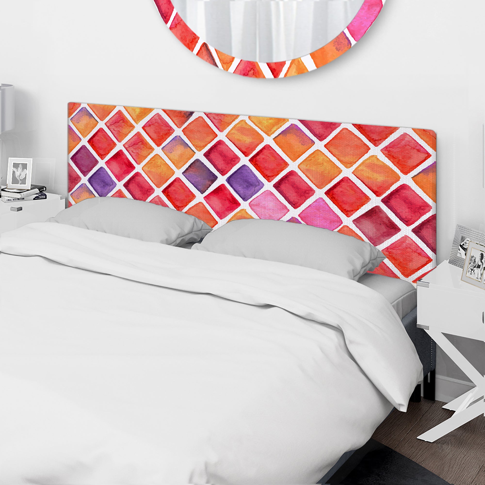 Orange And Red Diamonds upholstered headboard