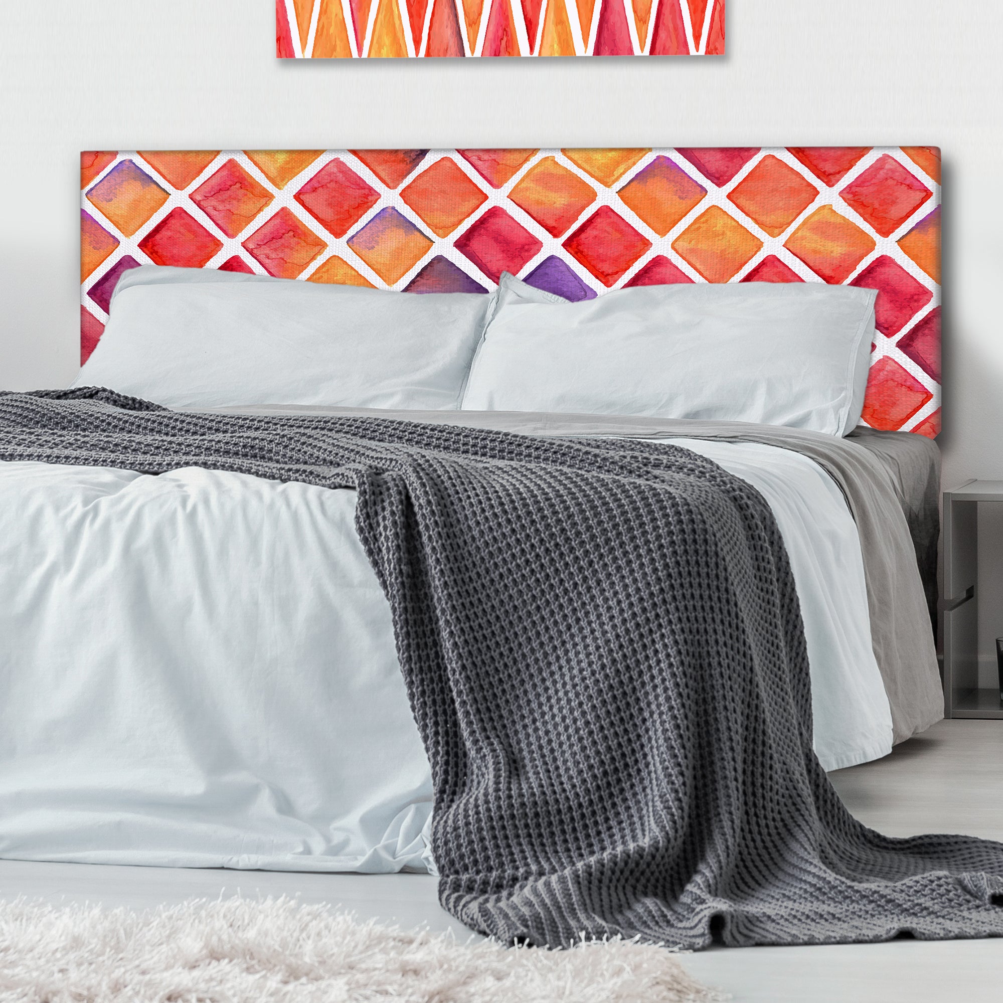 Orange And Red Diamonds upholstered headboard