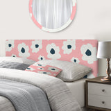 White Retro Flowers On Pink upholstered headboard