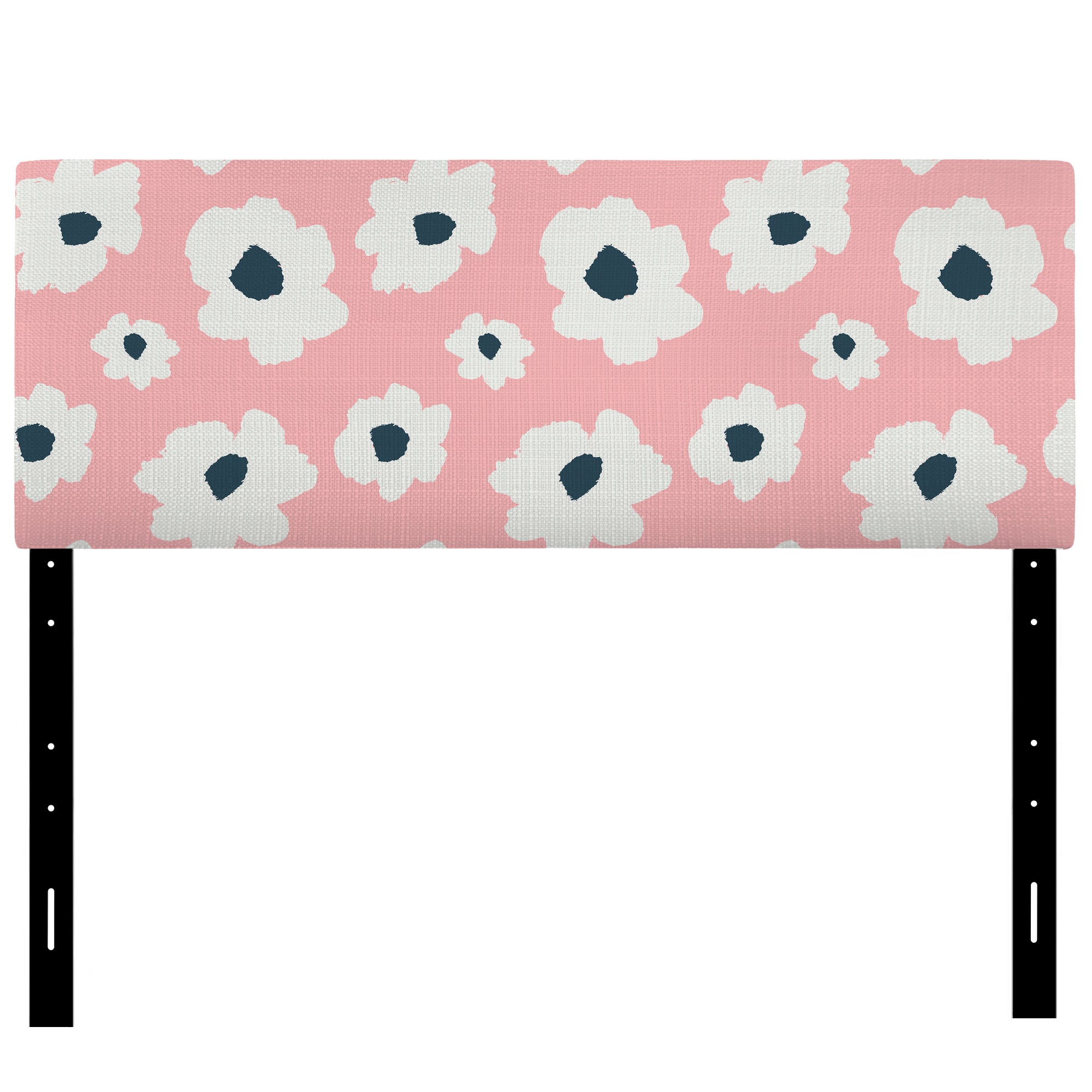 White Retro Flowers On Pink upholstered headboard